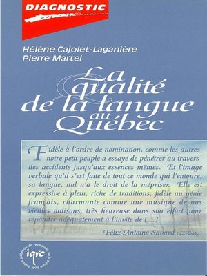 cover image of La qualité de la langue au Québec
